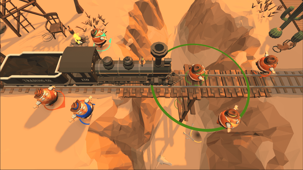 Chowboys: King of The Hill – Hold the moving circle, score points, and bulldoze rivals. Watch out for the train.. Action, Party Game, Multiplayer, Battle Royale – 2-8 players.